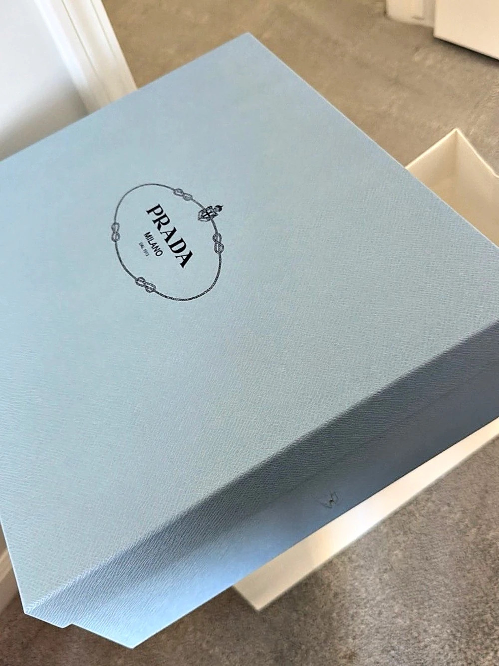 Prada Empty Gift Box and Shopping Bag Set Blue & White